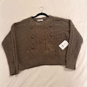 Textured Cable Crewneck Sweater - Taupe